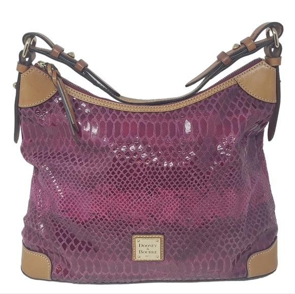 Dooney & Bourke | Erica Fuchsia Snake Skin Embossed Hobo Bag & Attached Wallet - Picture 1 of 16